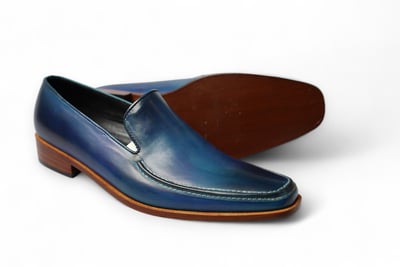 Crafted Leather Classic Blue Leather Moccasin Loafers Dress Shoes