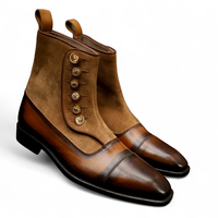 Crafted Leather Classic Men Dress Shoes Brown Patina and Brown Suede Ankle High Button Boot - Thumbnail 1