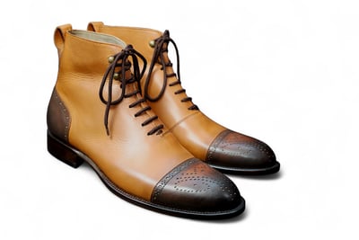 Crafted Leather Bespoke Dress Shoes Tan Dark Brown Leather Ankle High Lace up Boot