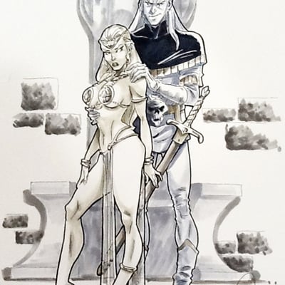 Commission - black and white - 2 characters
