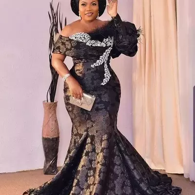 Arabic aso ebi style prom dresses with feathers one shoulder sweep train plus size appliques lace formal evening occasion gowns