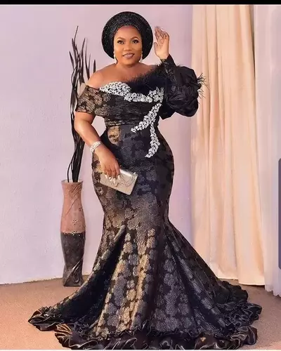 Arabic Aso Ebi Style Prom Dresses With Feathers One Shoulder Sweep Train Plus Size Appliques Lace Formal Evening Occasion Gowns