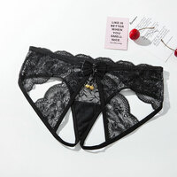Sexy Backless Bell Bowknot Women's Underwear Thong T-Back Lingerie Slutty Underpants Lace Hollow Crotchless Panties Naughty Briefs - Thumbnail 8