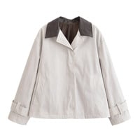 Contrast color fine check lapel short trench coat - Thumbnail 1