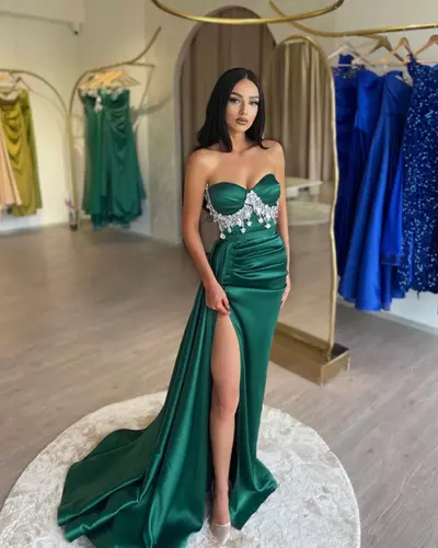 Elegant Emerald Green Prom Dresses Diamond Sweetheart Party Evening Gowns Split Formal Long Special Occasion dress