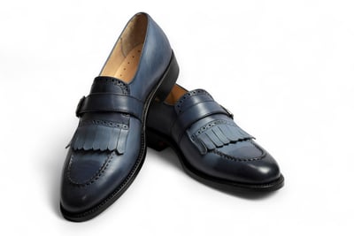 Crafted Leather Handmade Gray Black Shaded Fringes Single Monk Strap Party Wear Dress Shoes