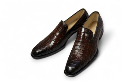 Crafted Leather Men Classic Brown Crocodile Leather Moccasin Loafers Slip on Formal Shoes