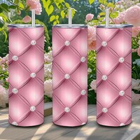Luxe Pink Tufted Velvet Diamond Pattern 20oz Tumbler | Free Ship - Thumbnail 3