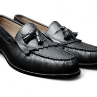 Crafted Leather Men Classic Black Leather Tassel Loafers Dress Shoes - Thumbnail 1