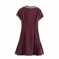 College style slim fit short-sleeved color-blocked thread dress - Thumbnail 2