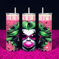 Hot Pink Beetlejuice Tumbler, Goth Punk 20oz Skinny Tumbler, Creepy Cute Horror Movie Fan Gift, Neon Green Hair - Thumbnail 1