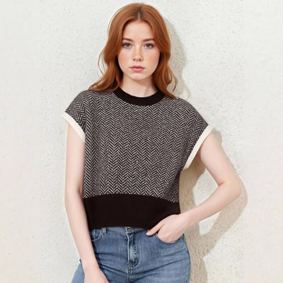 Simple preppy herringbone knit vest top