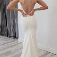 Sheath Bateau-neck Sleeveless V Back Mermaid Wedding Dress - Thumbnail 1