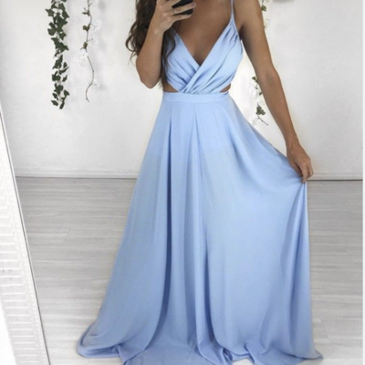 Dusty blue prom dresses evening gown