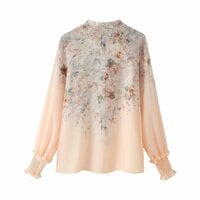 Fashionable and elegant stand-up collar floral long-sleeved shirt - Thumbnail 1