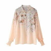 Fashionable and elegant stand-up collar floral long-sleeved shirt - Thumbnail 2