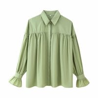 Drop shoulder pleated lapel patchwork flared sleeve shirt - Thumbnail 1