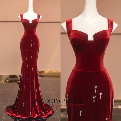 Custom burgundy velvet evening gown, floor length prom dress, personalized bridesmaid or wedding guest dress 