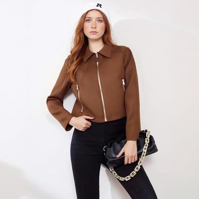 Fashionable and versatile suede zipper lapel jacket