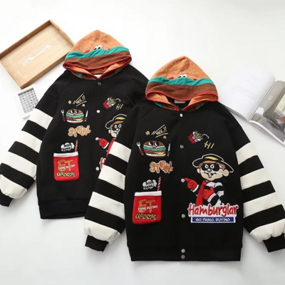 Harajuku hamburger embroidered bomber jacket