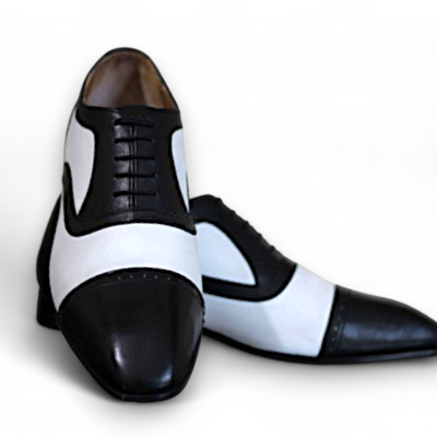 Crafted leather black white leather lace up dress shoes for men