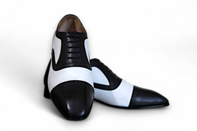 Crafted Leather Black White Leather Lace up Dress Shoes For Men