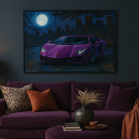 Purple Lamborghini in Urban Eclipse Art Print - Thumbnail 4
