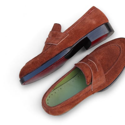 Crafted leather men brown suede leather moccasin loafers dress shoes