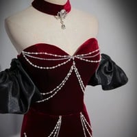  Mermaid Velvet Long Prom Dress, Burgundy Sweetheart Neck Evening Party Dress ,Remove Sleeves Evevning Dress - Thumbnail 2