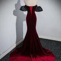  Mermaid Velvet Long Prom Dress, Burgundy Sweetheart Neck Evening Party Dress ,Remove Sleeves Evevning Dress - Thumbnail 4