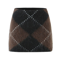 Retro Temperament Casual Knitted Mini Plaid Hip Skirt - Thumbnail 1