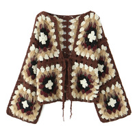 Irregular chest tie waist deep V neck thick needle hollow sweater - Thumbnail 2