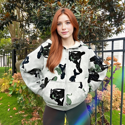 Creative all-over camouflage pattern printed cardigan hooded sweatshirt