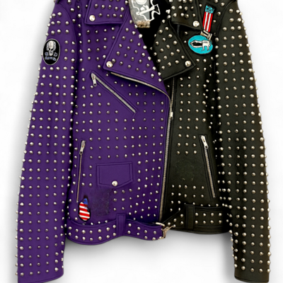Crafted leather new classic punk style purple/black studded leather jacket