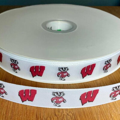 7/8" wisconsin university inspired custom printed grosgrain ribbon