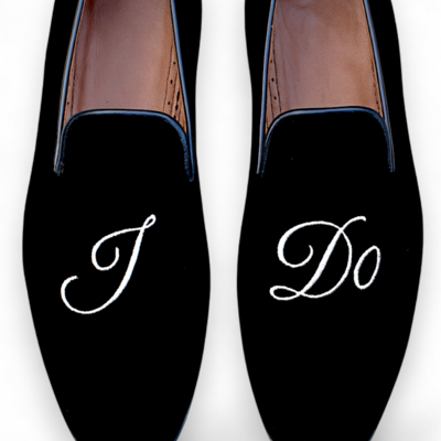 Crafted leather classic men black velvet wedding embroidery loafers dress shoes