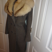Vintage Gray Wool Rabbit Fur Collar Coat Size 2X - Thumbnail 3