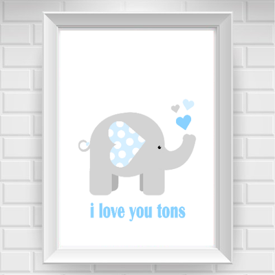 8"x10" i love you tons with elephant nursery poster print / wall art