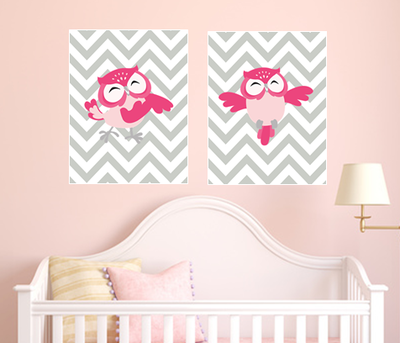 Set of two 11"x14" Chevron Owl Poster Prints / Wall Art
