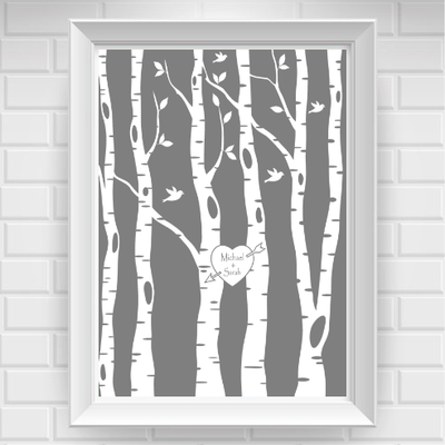 8"x10" names in heart on tree poster print / wall art