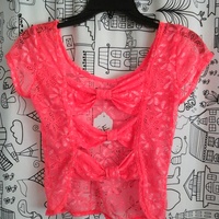 stretch lace neon colored crop top - Thumbnail 1