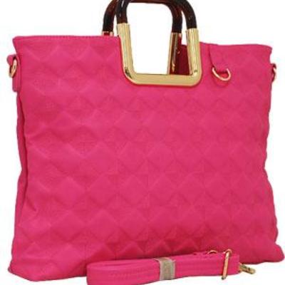 Pink diamond stitch faux leather purse