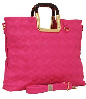 Pink Diamond Stitch Faux Leather Purse