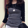 Women Fashion Round Neck Long Sleeve Shirt FLA1089-3096-25-Black-1