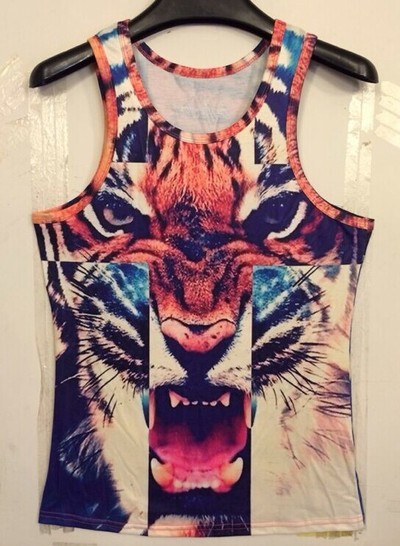 Men's New Fashion Cross Tiger Pattern Print Sleeveless Vest Unisex Vintage Summer Fashion Tank Tops 4 Sizes
