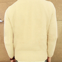 New Fashion Korean Style Round Neck Men Sweater 919SJ-F88-91-Beige - Thumbnail 2