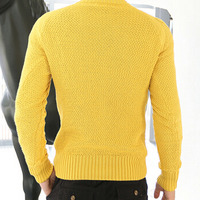 New Fashion Korean Style Round Neck Men Sweater 919SJ-F88-91-Beige - Thumbnail 4