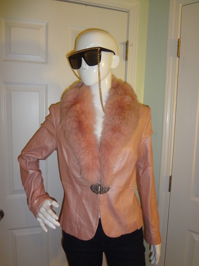 Vintage peter nygard pink leather fox fur coat size s-m