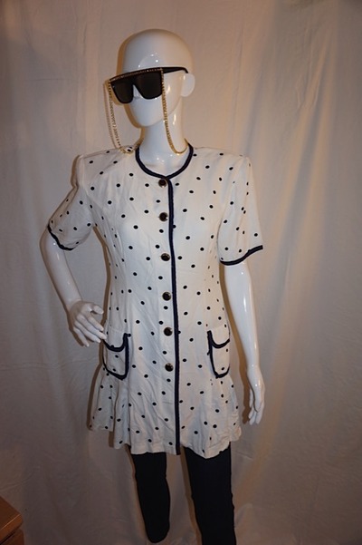 Vintage dawn joy white polkadot top, size s-m