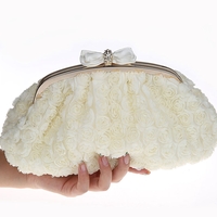 Ivory lace bridal clutch with pretty butterfly tie, - Thumbnail 3